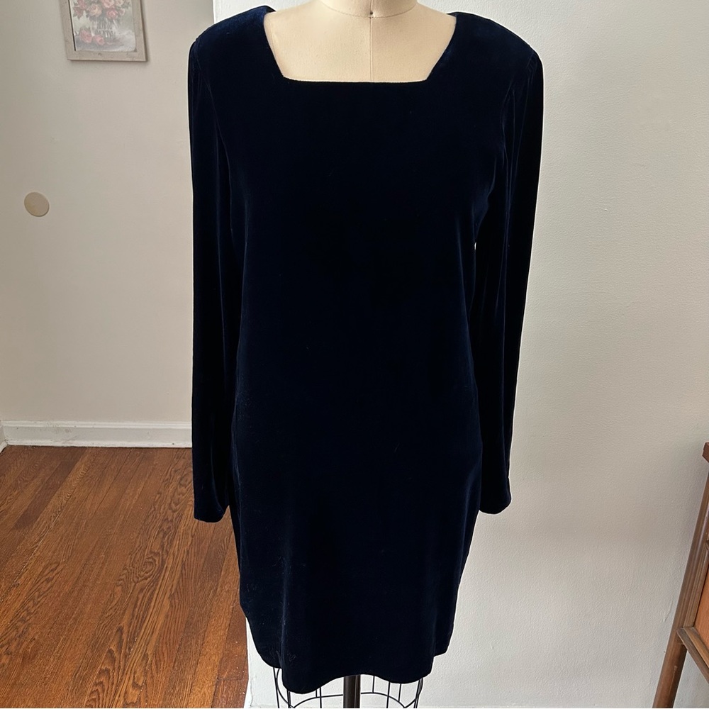 Henri Bendel Black Sheath Dress Long Sleeve Square Neck
